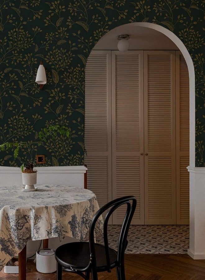 TEKCOOL ورق جدران TEKCOOL قابل للتقشير واللصق، مقاس 17.7 بوصة × 118 بوصة، ورق لاصق أخضر، ورق جدران مزين بنقوش زهور ذهبية، ورق لاصق عصري بوهيمي قابل للإزالة للخزائن والأدراج وغرف النوم، ورق فينيل ذاتي اللصق (قطعتان) - Image 5